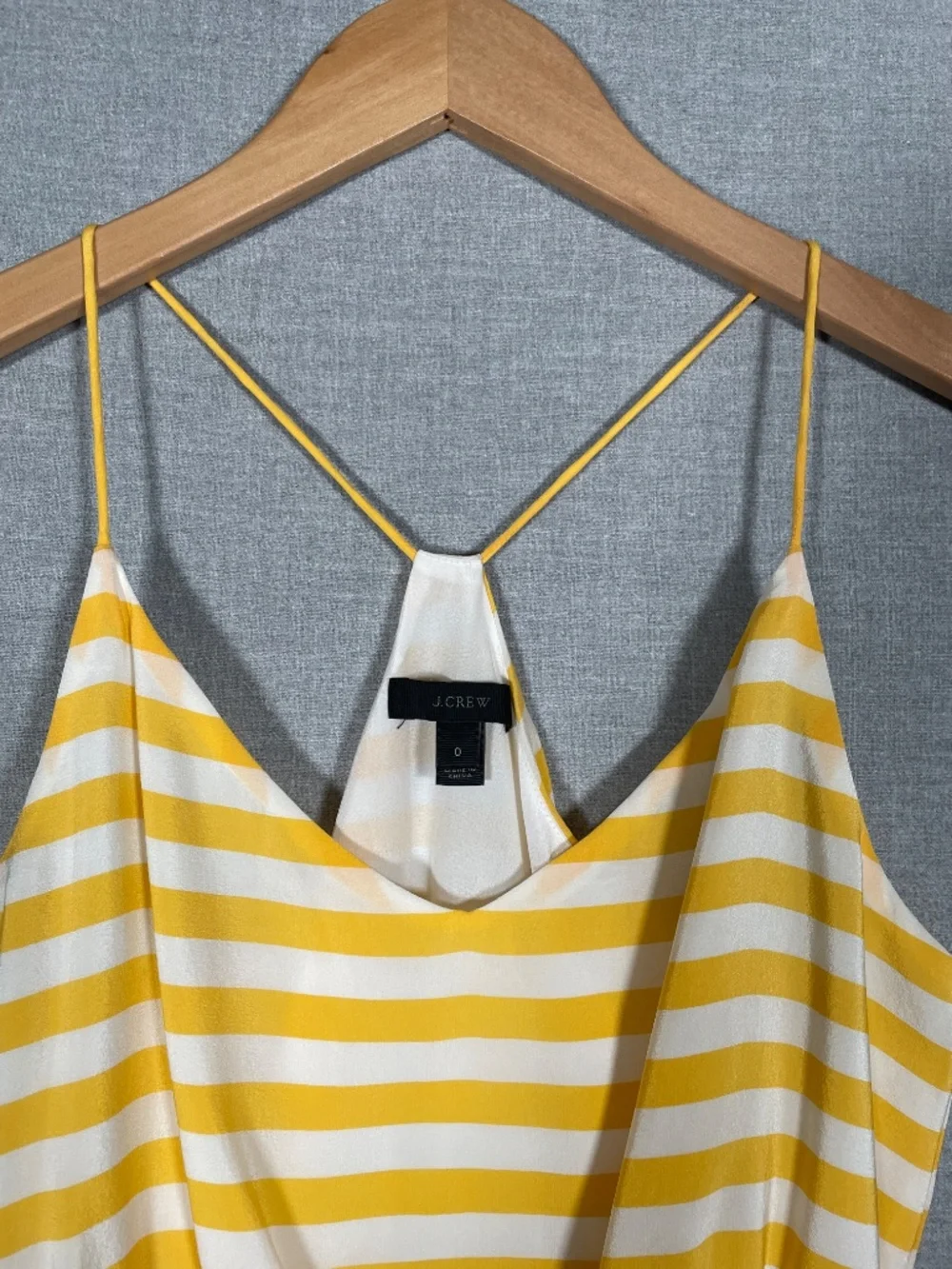 J. Crew Carrie Silk Midi Dress 0 Yellow White Stripe Cami Racerback Side Slit